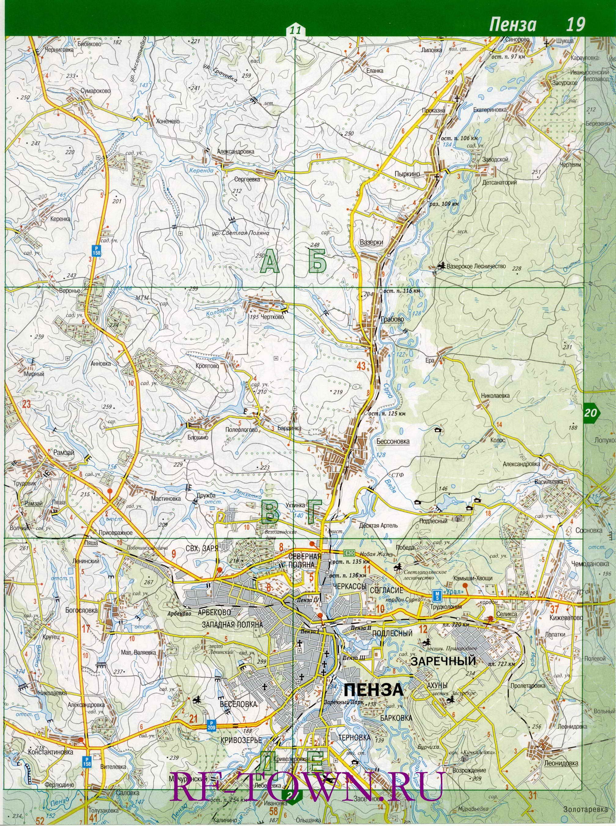 Карта Бессоновского района. Подробная топографическая карта - Бессоновский район Пензенской области, A0 - 