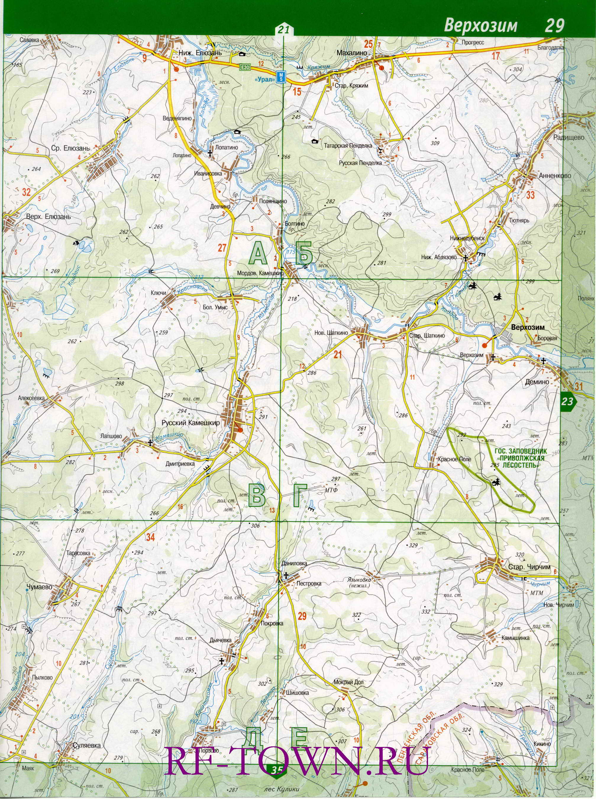 Карта Городищенского района. Подробная топографическая карта - Городищенский район Пензенской области, B1 - 
