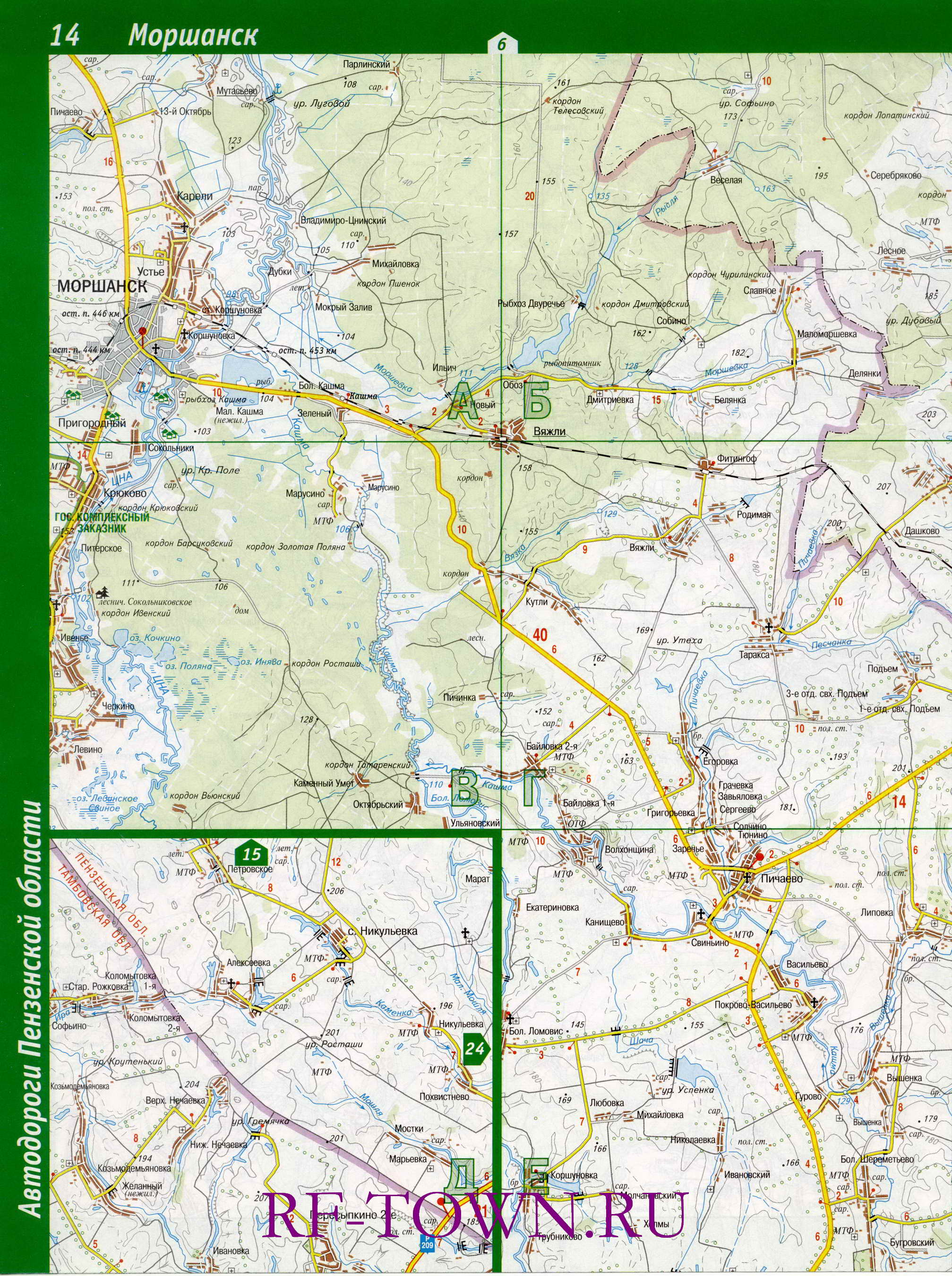 Карта Земетчинского района. Подробная топографическая карта - Земетчинский район Пензенской области, A1 - 