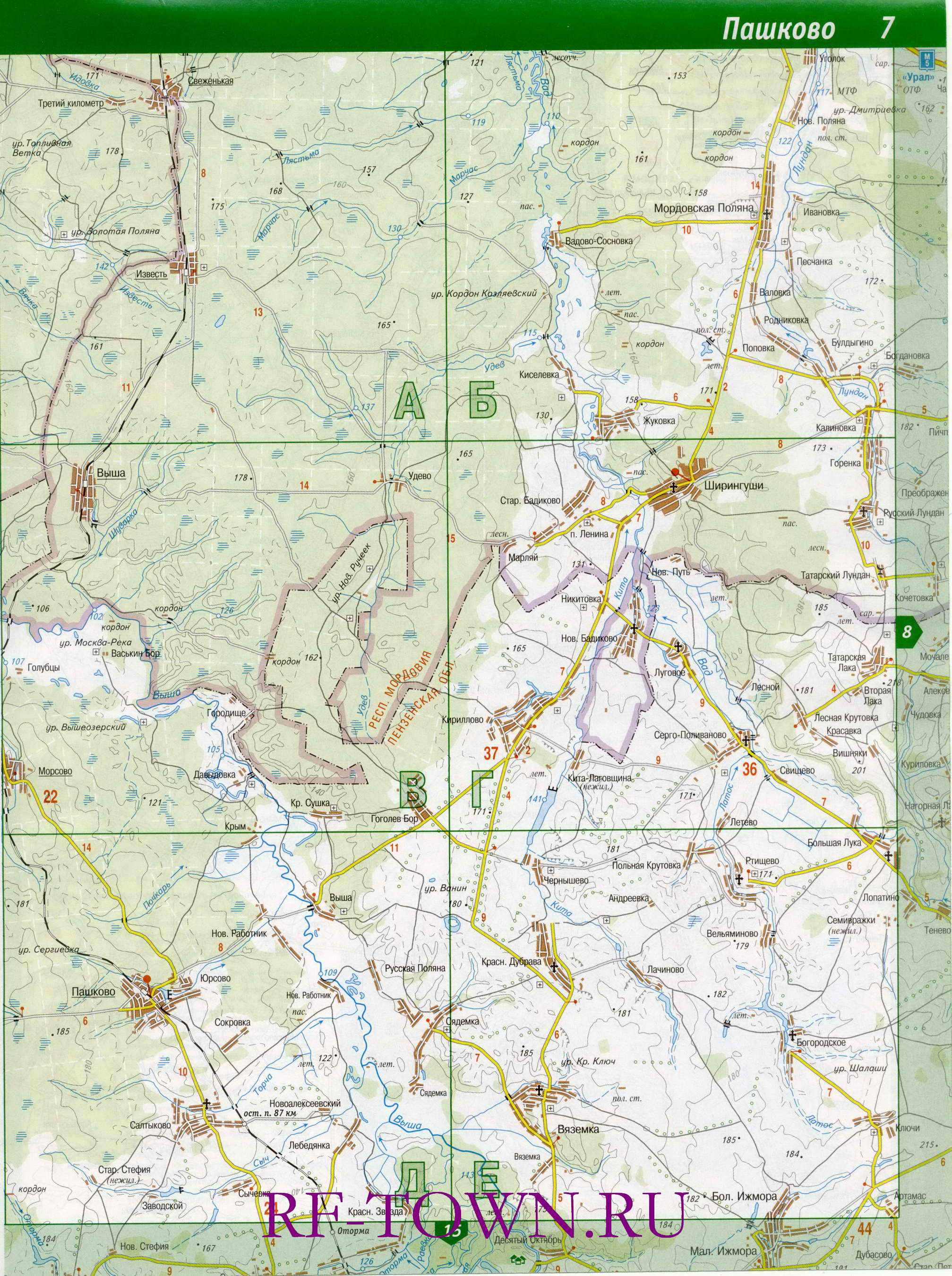 Карта Земетчинского района. Подробная топографическая карта - Земетчинский район Пензенской области, B0 - 
