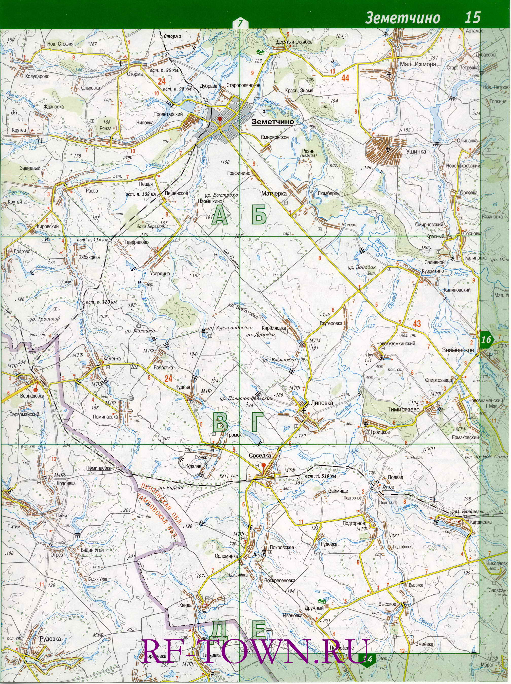 Карта Земетчинского района. Подробная топографическая карта - Земетчинский район Пензенской области, B1 - 