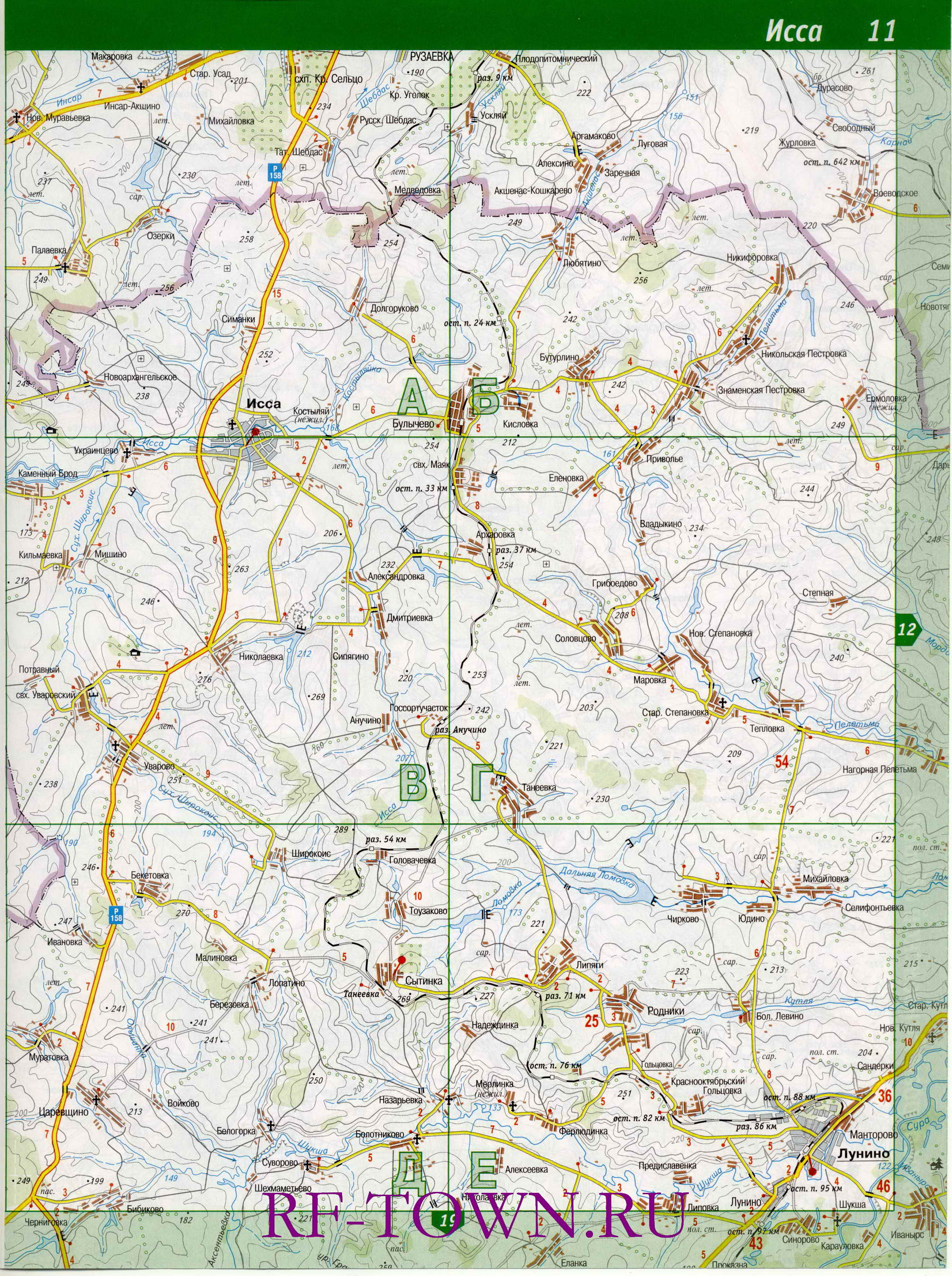 Карта Иссинского района. Топографическая карта - Иссинский район Пензенской области, B0 - 