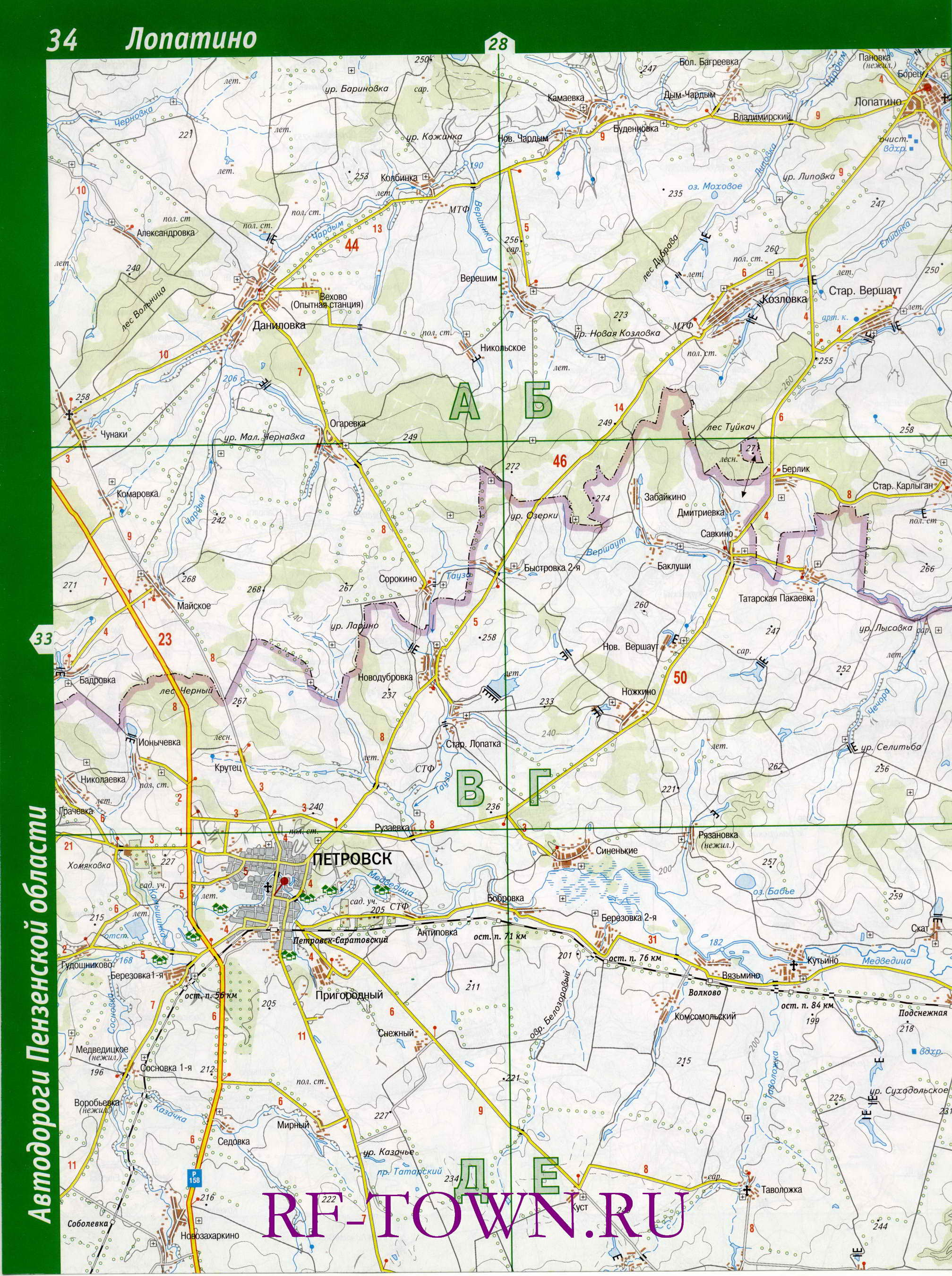 Карта Лопатинского района. Большая подробная топографическая карта - Лопатинский район, A1 - 