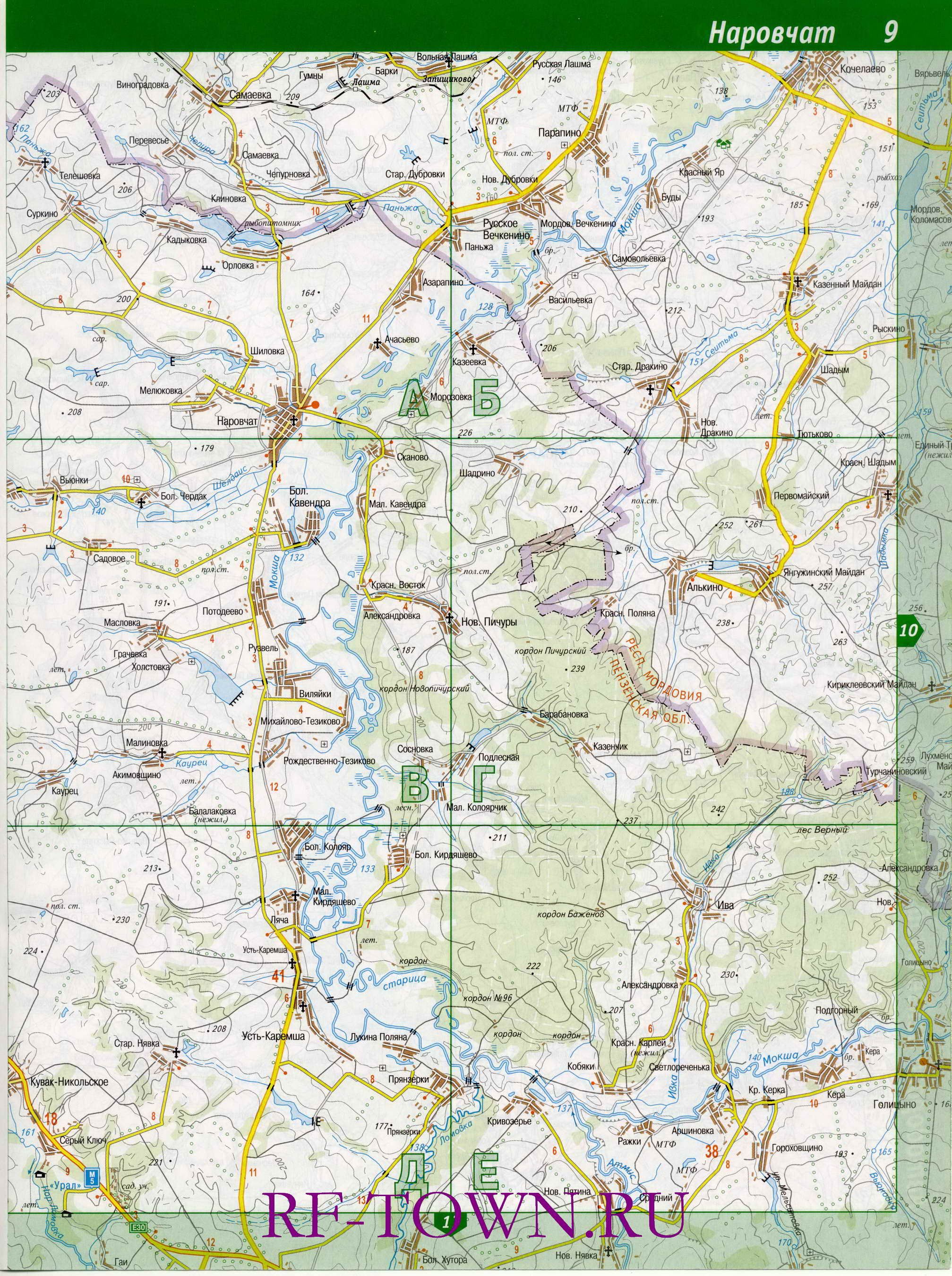 Карта Наровчатского района. Топографическая карта - Наровчатский район Пензенской области, B0 - 