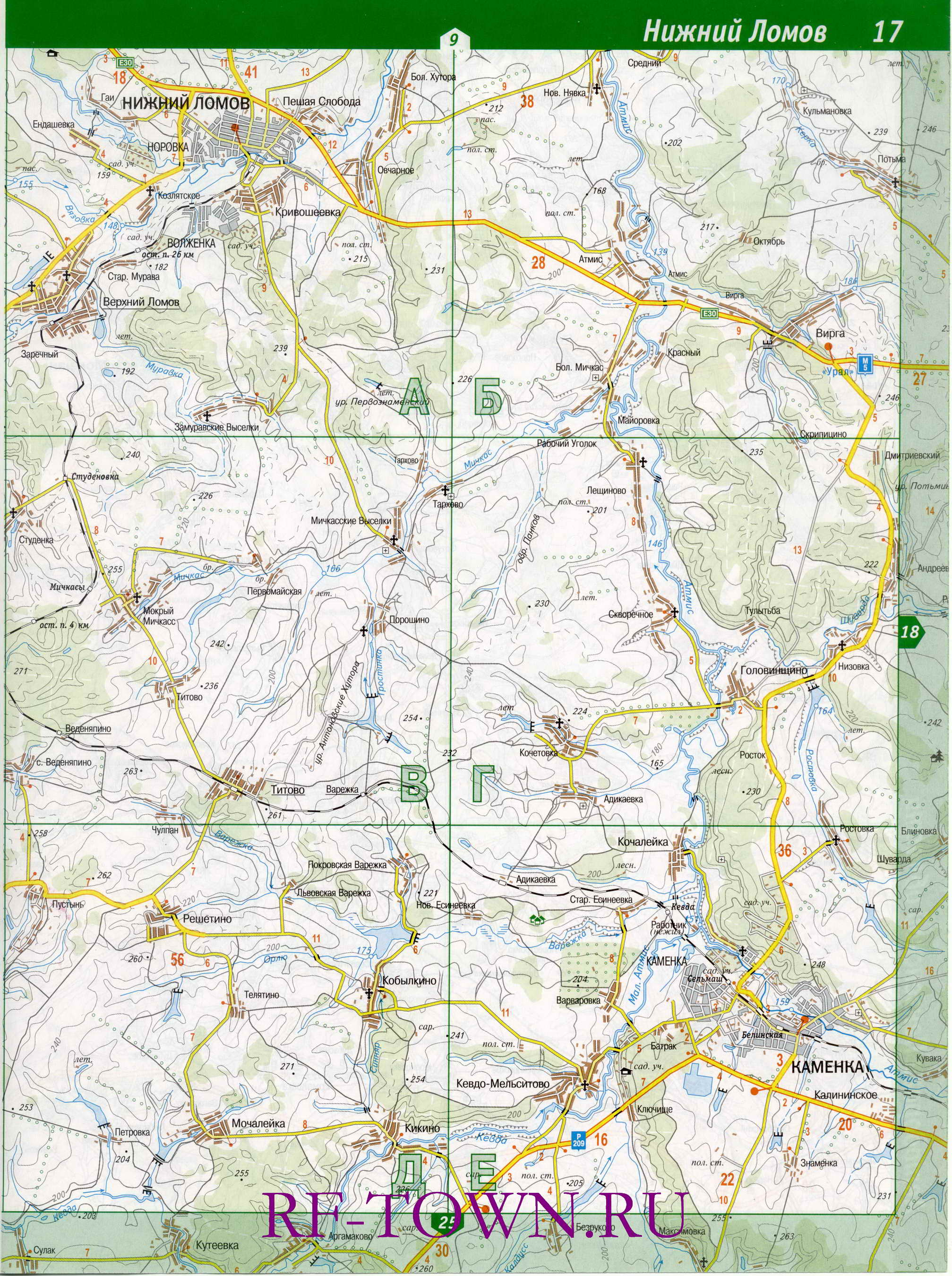 Карта Нижнеломовского района. Топографическая карта - Нижнеломовский район Пензенской области, B1 - 